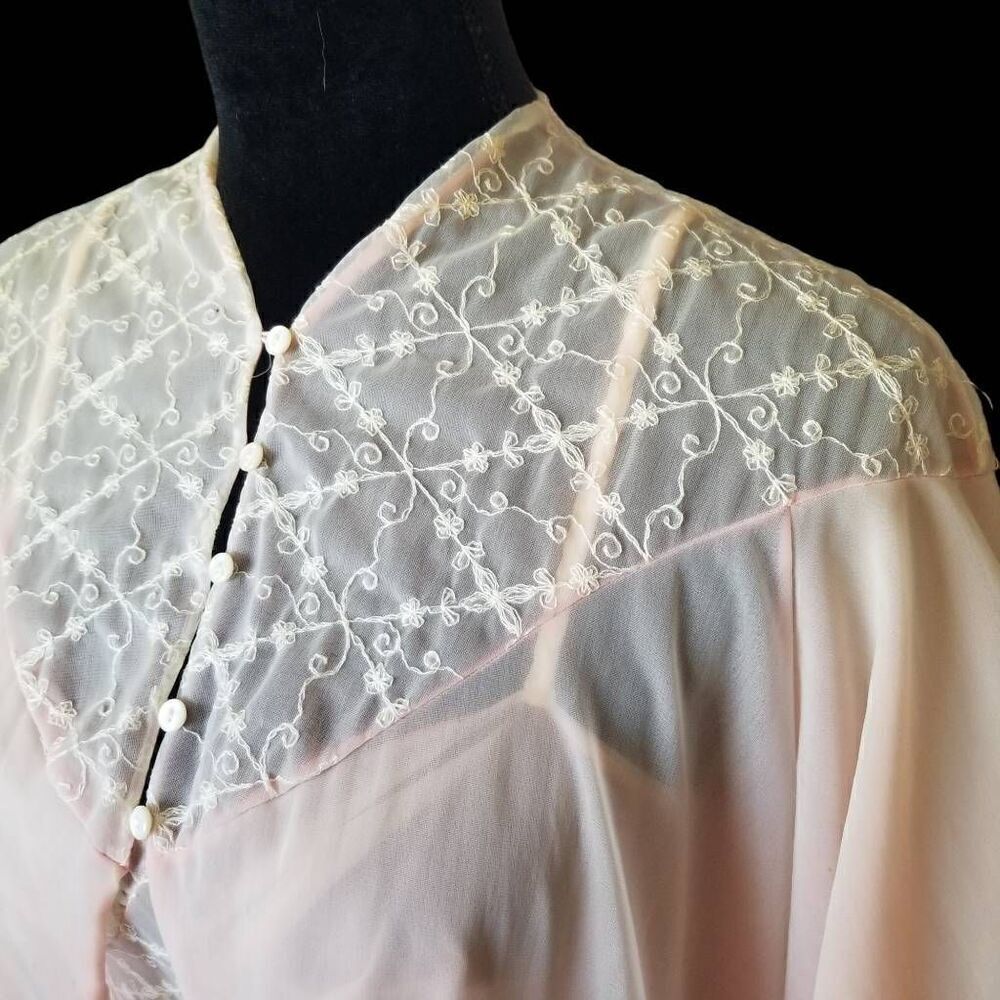 1950s SCHIAPARELLI Paris New York Peignoir Nightgown Set Pink Ivory Ombré M - Picture 10 of 16
